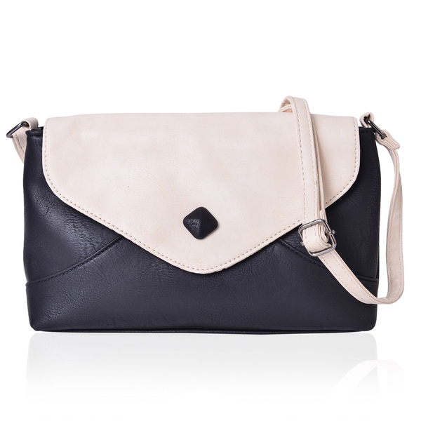 Black and Cream Colour Envelope Design Crossbody Bag with Adjustable Shoulder Strap (Size 27X17.5X8 