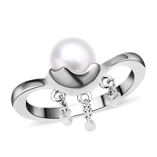 LucyQ Fluid Pearl Collection - Freshwater Pearl Ring in Rhodium Overlay Sterling Silver