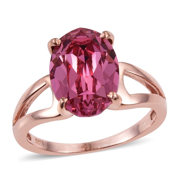 - Rose Crystal (Ovl) Solitaire Ring in Rose Gold Overlay Sterling Silver