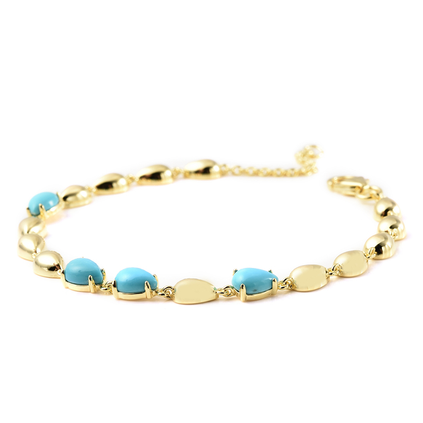 LucyQ Tear Drop Collection - Arizona Sleeping Beauty Turquoise Drop Bracelet (Size - 7.5) in Yellow Gold Overlay Sterling Silver 2.65 Ct.