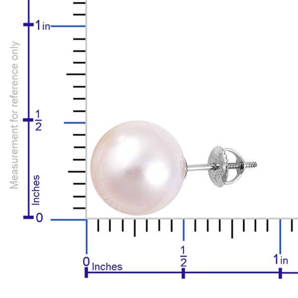 RHAPSODY Very Rare AAAA South Sea White Pearl (14-15mm) Ball Stud Earrings in 950 Platinum (with Screw Back)