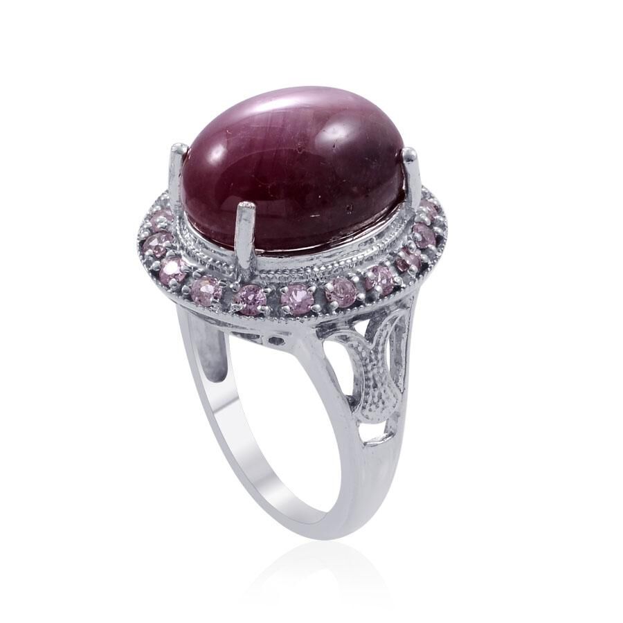 Star Ruby (Ovl 17.50 Ct), Pink Sapphire Ring in Platinum Overlay Sterling Silver 18.250 Ct.