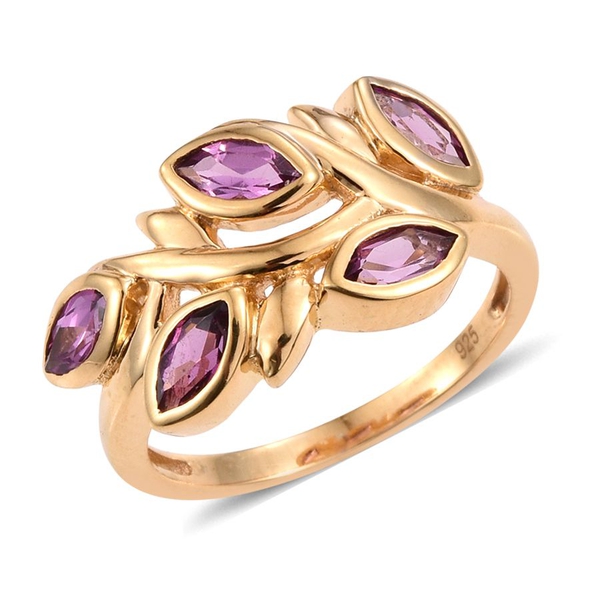 Rare Mozambique Grape Colour Garnet (Mrq) 5 Stone Leaves Ring in 14K Gold Overlay Sterling Silver 1.