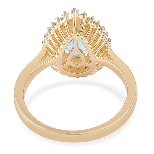 ILIANA 18K Yellow Gold 2.00 Ct AAA Boyaca Colombian Emerald Pear Halo Ring with Diamond SI G-H