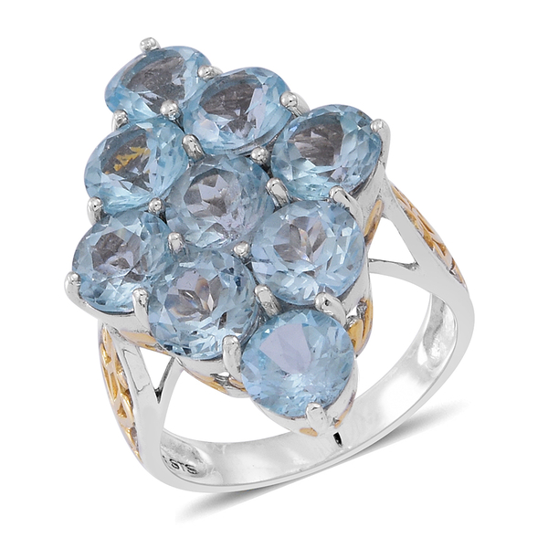 Sky Blue Topaz (Rnd) Ring in Rhodium Plated Sterling Silver 13.000 Ct. Silver wt 7.25 Gms.