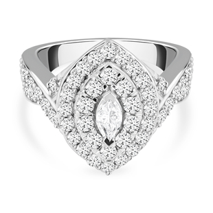 NY Close Out 14K White Gold Diamond (SI1/G-H) Cluster Ring 1.30 Ct, Gold Wt. 7.34 Gms - Size N