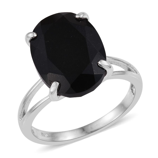 Australian Midnight Tourmaline (Ovl) Solitaire Ring in Platinum Overlay Sterling Silver 9.250 Ct.