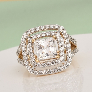 J Francis 9K Yellow Gold Ring Made with Finest CZ 8.93 Ct.