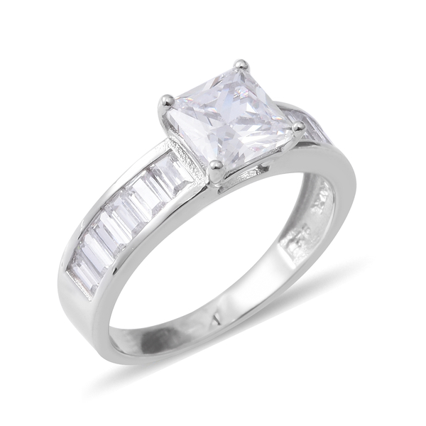 ELANZA Simulated Diamond (Sqr) Ring in Rhodium Overlay Sterling Silver