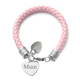 Personalised Engravable Double Heart and Crystal, Pink Bracelet, Size 8" in silver tone