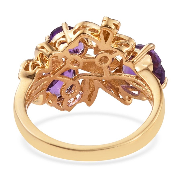 Natural Uruguay Amethyst (Hrt 1.65 Ct) Floral Ring in 14K Gold Overlay Sterling Silver 3.500 Ct.