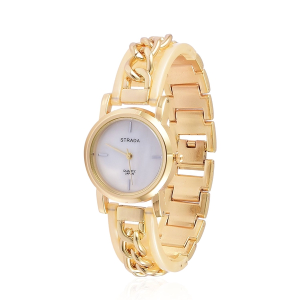 STRADA Japanese Movement MOP Dial Watch in Gold Tone with Stainless Steel Back and Yellow Colour Str