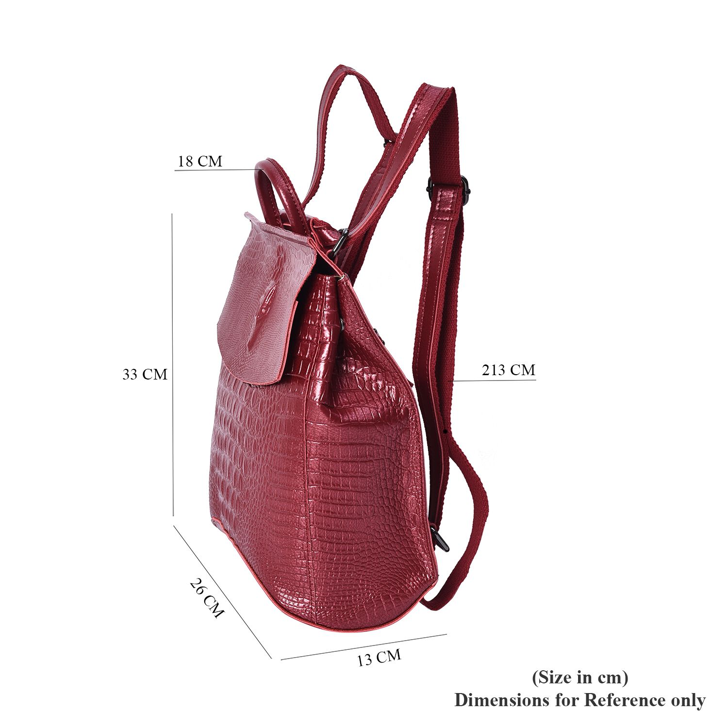 100% Genuine Leather Croc Embossed Backpack (Size 36x33x13 Cm) - Wine