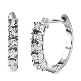 Vegas Close Out - Diamond Hoop Earrings (With Clasp) in Platinum Overlay Sterling Silver