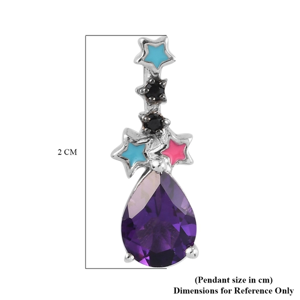 Celestial Dream Collection - Amethyst, Black Spinel and Kanchanaburi Blue Sapphire Pendant in Platinum Overlay Sterling Silver
