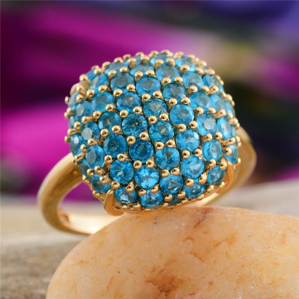 Malgache Neon Apatite (Rnd) Cluster Ring in 14K Gold Overlay Sterling Silver 2.750 Ct.