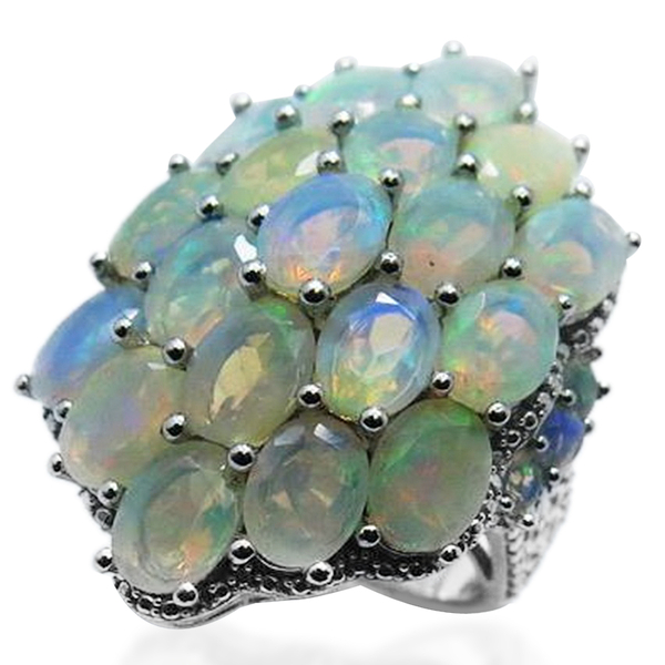 Ethiopian Welo Opal (Ovl) Cluster Ring in Rhodium Plated Sterling Silver 10.000 Ct.