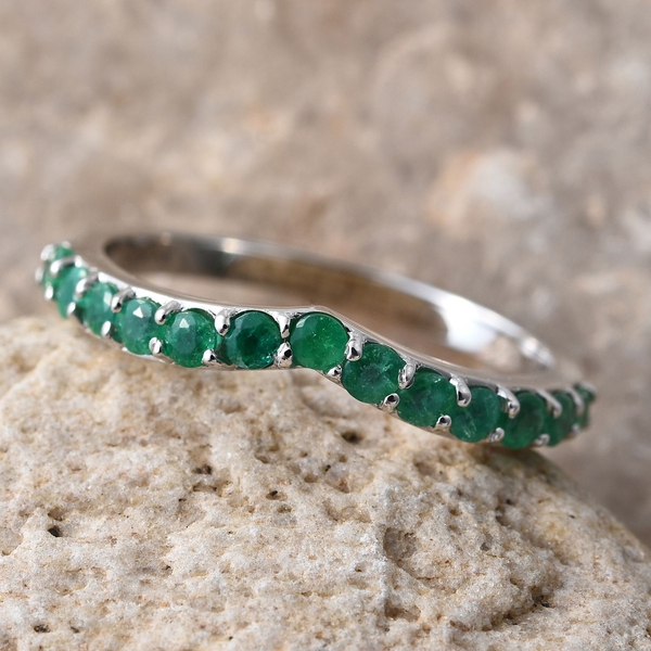 RHAPSODY 950 Platinum Boyaca Colombian Emerald  (Rnd) Wishbone Ring 0.500 Ct.