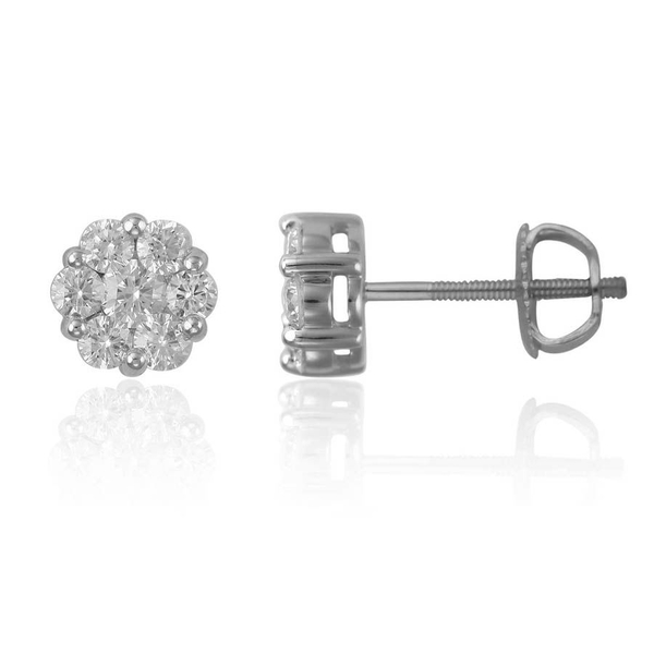 RHAPSODY 950 Platinum IGI Certified Diamond (Rnd) (VS/ E-F) Stud Earrings (with Screw Back) 1.000 Ct