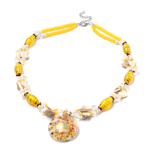Yellow Murano Glass Style Beads, White Austrian Crystal, Red Garnet and Multi Gemstone Necklace (Siz