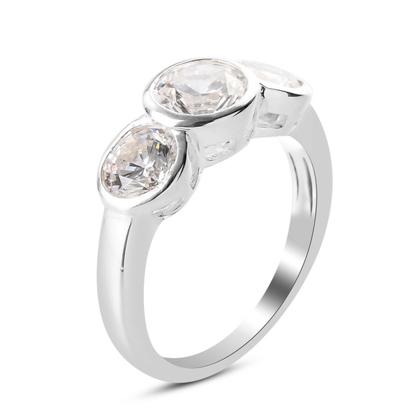 J Francis Sterling Silver 3-Stone Ring Made with SWAROVSKI ZIRCONIA 4.05 Ct.
