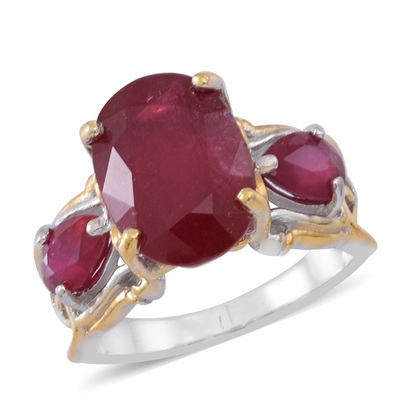 African Ruby (Ovl 9.16 Ct) Ring in Rhodium and Yellow Gold Overlay Sterling Silver 11.000 Ct.