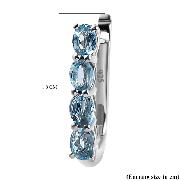 Aquamarine Hoop Earrings in Platinum Overlay Sterling Silver 1.46 Ct.