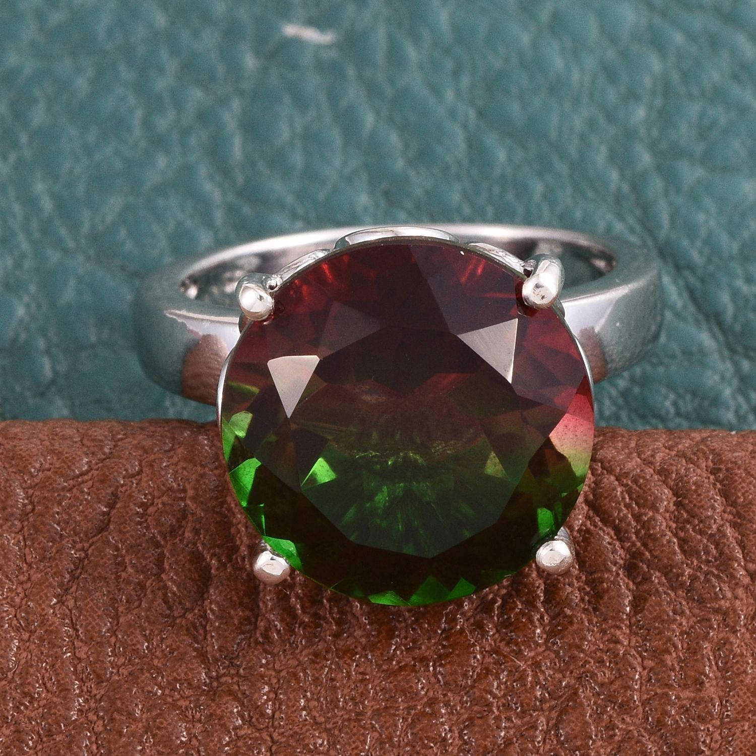 Bi-Color Tourmaline Quartz (Rnd) Ring in Platinum Overlay Sterling Silver 10.500 Ct.