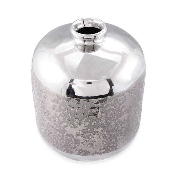 (Option 3) Metallic Brown and Silver Colour Stoneware Ceramic 2Flower Vase (Size 20 Cm)