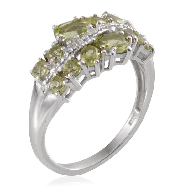 Hebei Peridot (Pear), Diamond Ring in Platinum Overlay Sterling Silver 2.250 Ct.