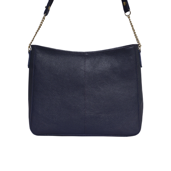 Assots London LOUISA - 100% Genuine Leather Handbag with Shoulder Strap (30x7x24cm) - Navy