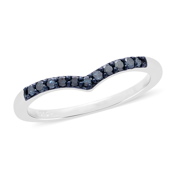 Blue Diamond (Rnd) Wishbone Ring in Platinum Overlay Sterling Silver 0.150 Ct.