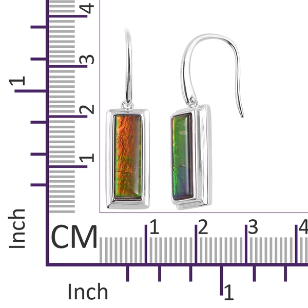 AA Canadian Ammolite (Bgt 16x5 mm) Earrings in Rhodium Overlay Sterling Silver
