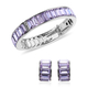 2 Piece Set - Simulated Amethyst Eternity Bangle (Size 7.5) and Earrings (with Push Back) in Gold To