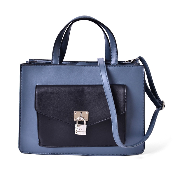 Black and Blue Colour Tote Bag With Adjustable and Removable Shoulder Strap (Size 34.5x24x12.5 Cm)