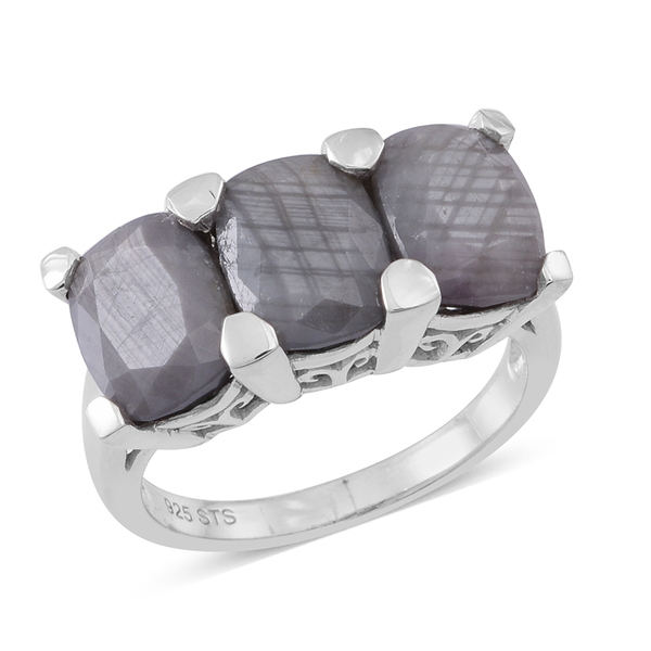 Natural Silver Sapphire (Cush) Trilogy Ring in Rhodium Plated Sterling Silver 10.000 Ct.