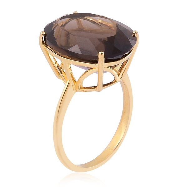 Rare Size Brazilian Smoky Quartz (Ovl) Ring in Yellow Gold Overlay Sterling Silver 17.000 Ct.