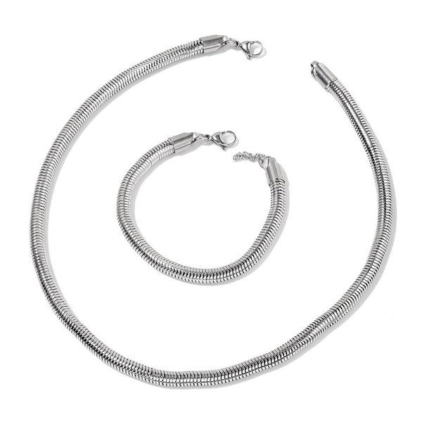 Snake Necklace (Size 20) and Bracelet (Size 8.50 with 1 inch Extender) in Stainless Steel