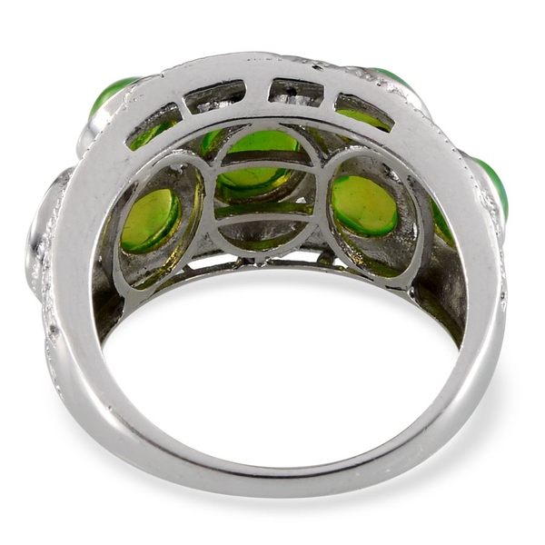 Green Ethiopian Opal (Ovl 1.00 Ct), Diamond Ring in Platinum Overlay Sterling Silver 3.020 Ct.