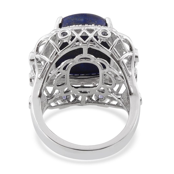 Lapis Lazuli (Cush 15.50 Ct), Iolite and Diamond Ring in Platinum Overlay Sterling Silver 15.760 Ct.