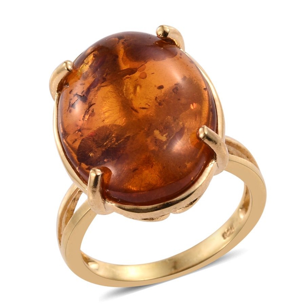 Very Rare Size Baltic Amber (Ovl 20x15) Solitaire Ring in 14K Gold Overlay Sterling Silver 6.500 Ct.