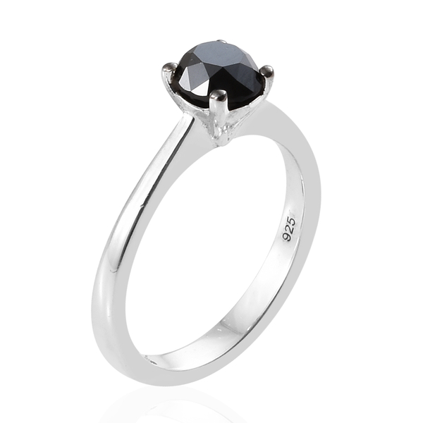ROSE CUT Black Diamond (Rnd) Solitaire Ring in Platinum Overlay Sterling Silver 1.000  Ct.