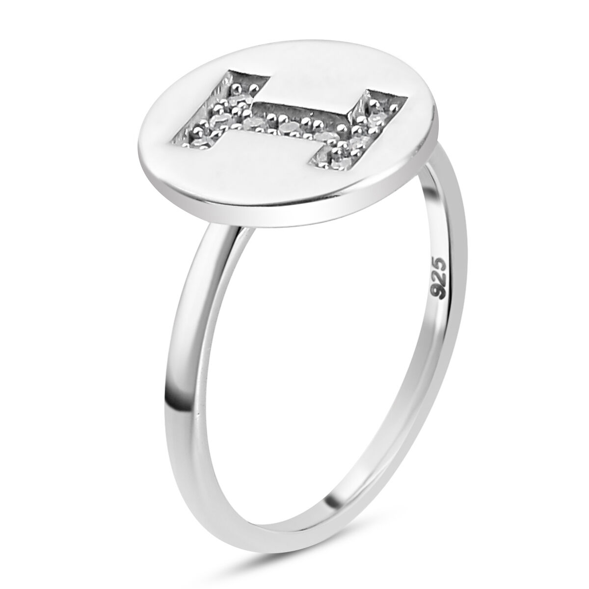 White Diamond Initial-I Ring in Platinum Overlay Sterling Silver