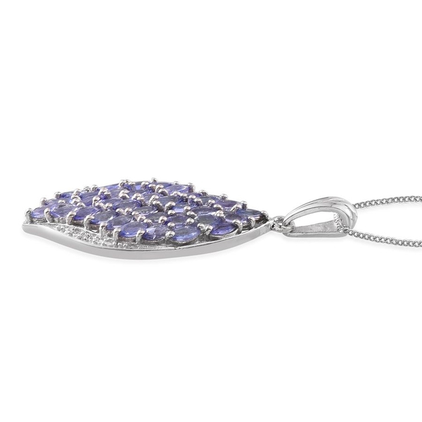 Tanzanite (Mrq), Diamond Cluster Pendant With Chain in Platinum Overlay Sterling Silver 2.510 Ct.