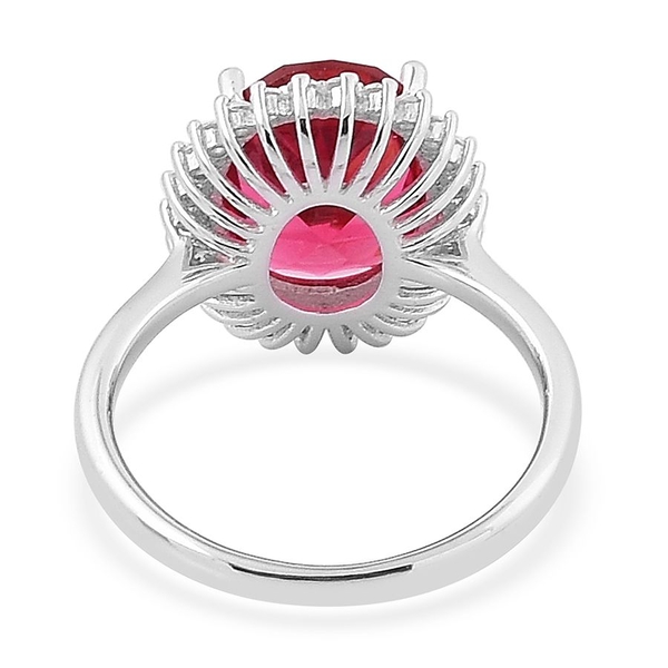 ELANZA AAA Simulated Ruby and Simulated White Diamond Ring in Rhodium Plated Sterling Silver