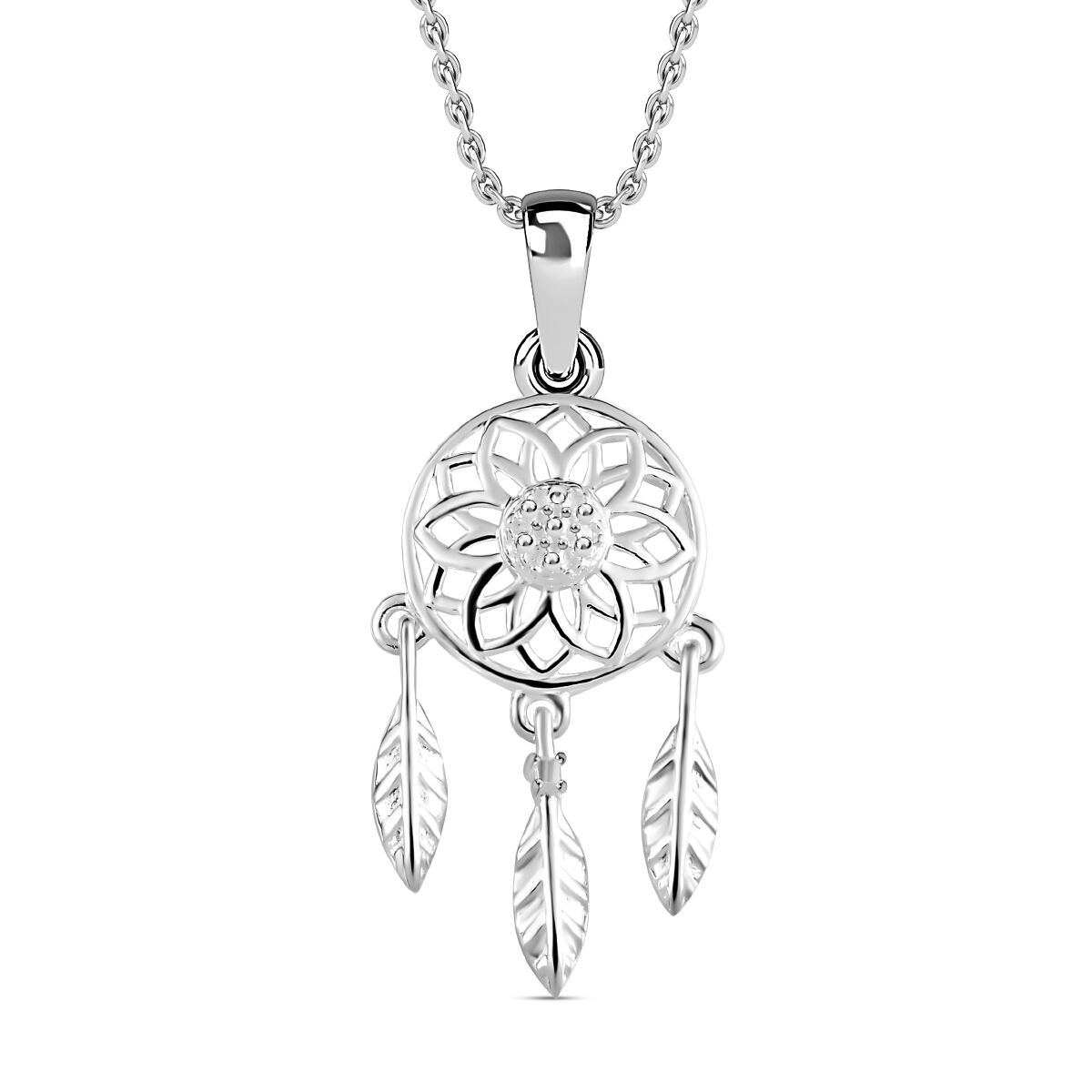 Dream Catcher Sterling Silver Pendant with Free Chain (Size 20)