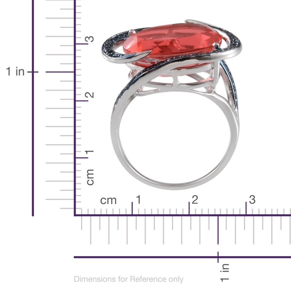 Padparadscha Colour Quartz (Ovl 8.75 Ct), Blue Diamond Ring in Platinum Overlay Sterling Silver 8.780 Ct.