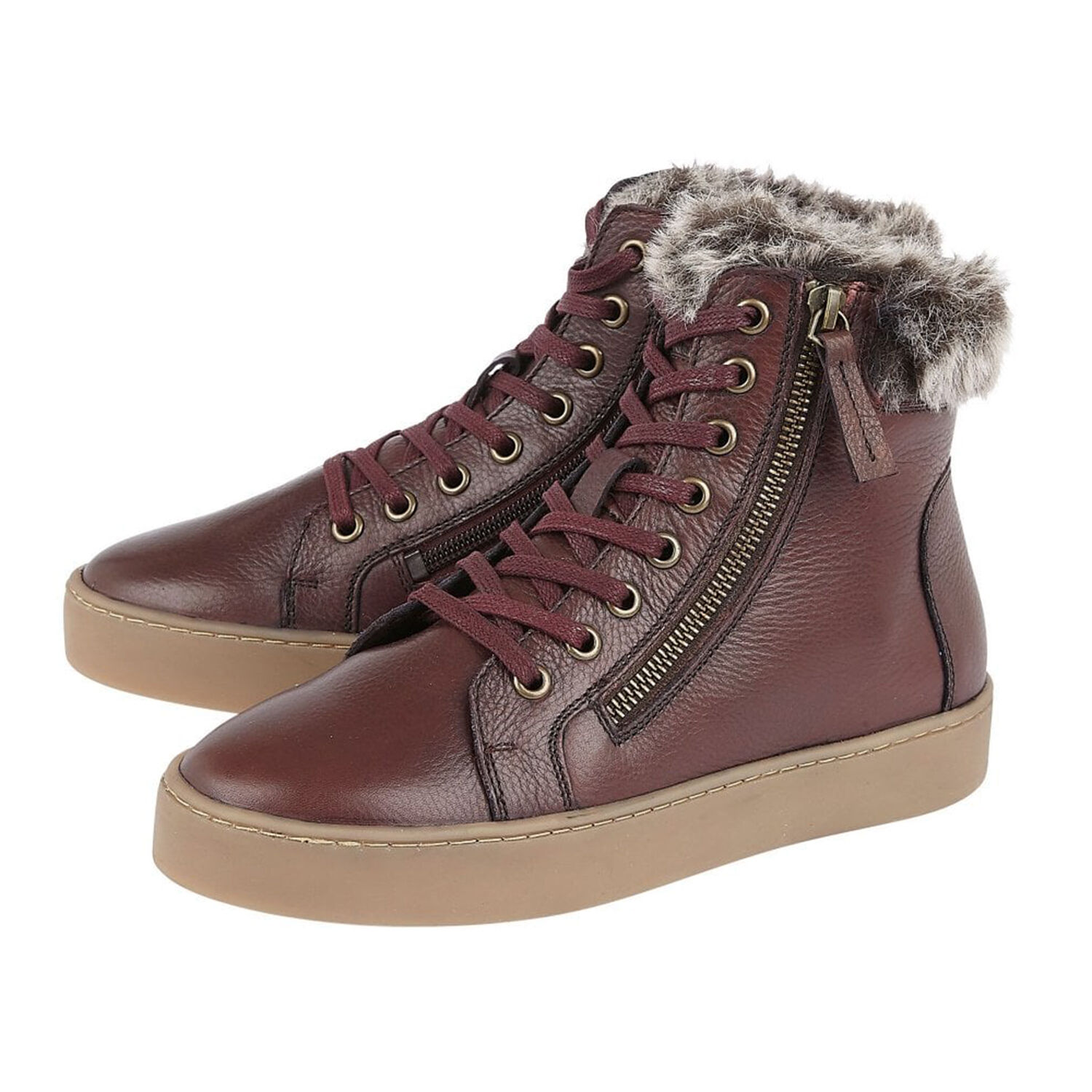 Lotus Siobhan Leather Stressless Sneakers with Faux Fur Lining- Burgundy
