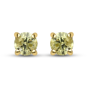9K Yellow Gold SGL Certified Natural Yellow Diamond (I3) Stud Earrings 0.25 Ct.