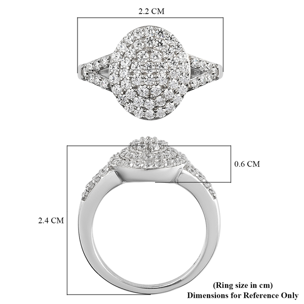 Lustro Stella Platinum Overlay Sterling Silver Cluster Ring Made with Finest CZ 1.69 Ct.